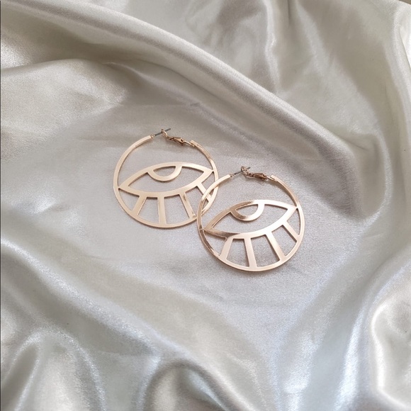 Gold Abstract Evil Eye Earrings - Picture 4 of 6